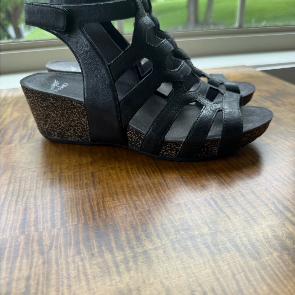 Dansko Black Strappy Wedge Sandals Size 41